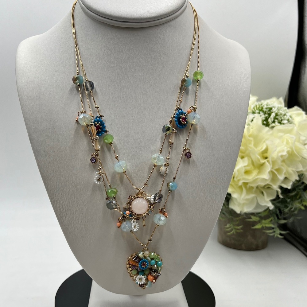 Betsey Johnson Mixed MultiFlower Blue Heart‎ Crystal Illusion Layered
Necklace